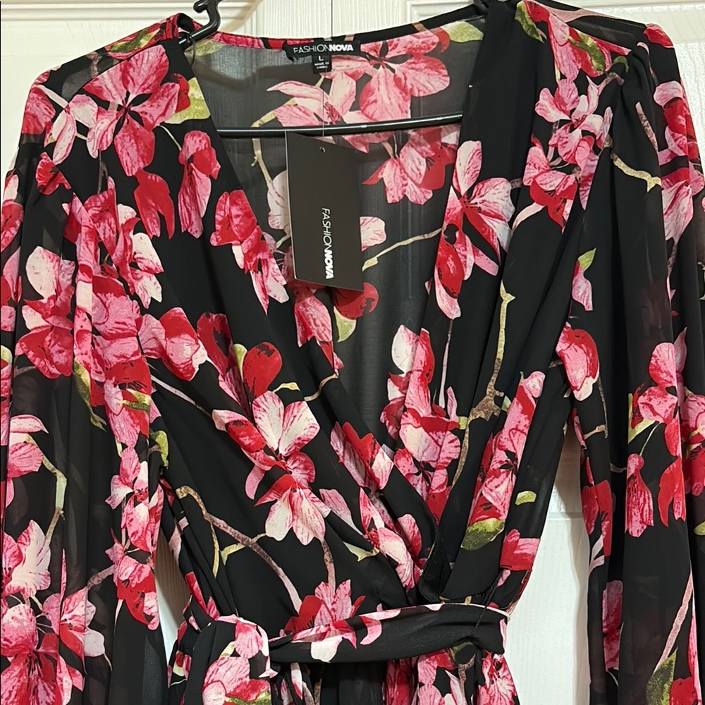 Fashion Nova Black and Pink Floral Dress